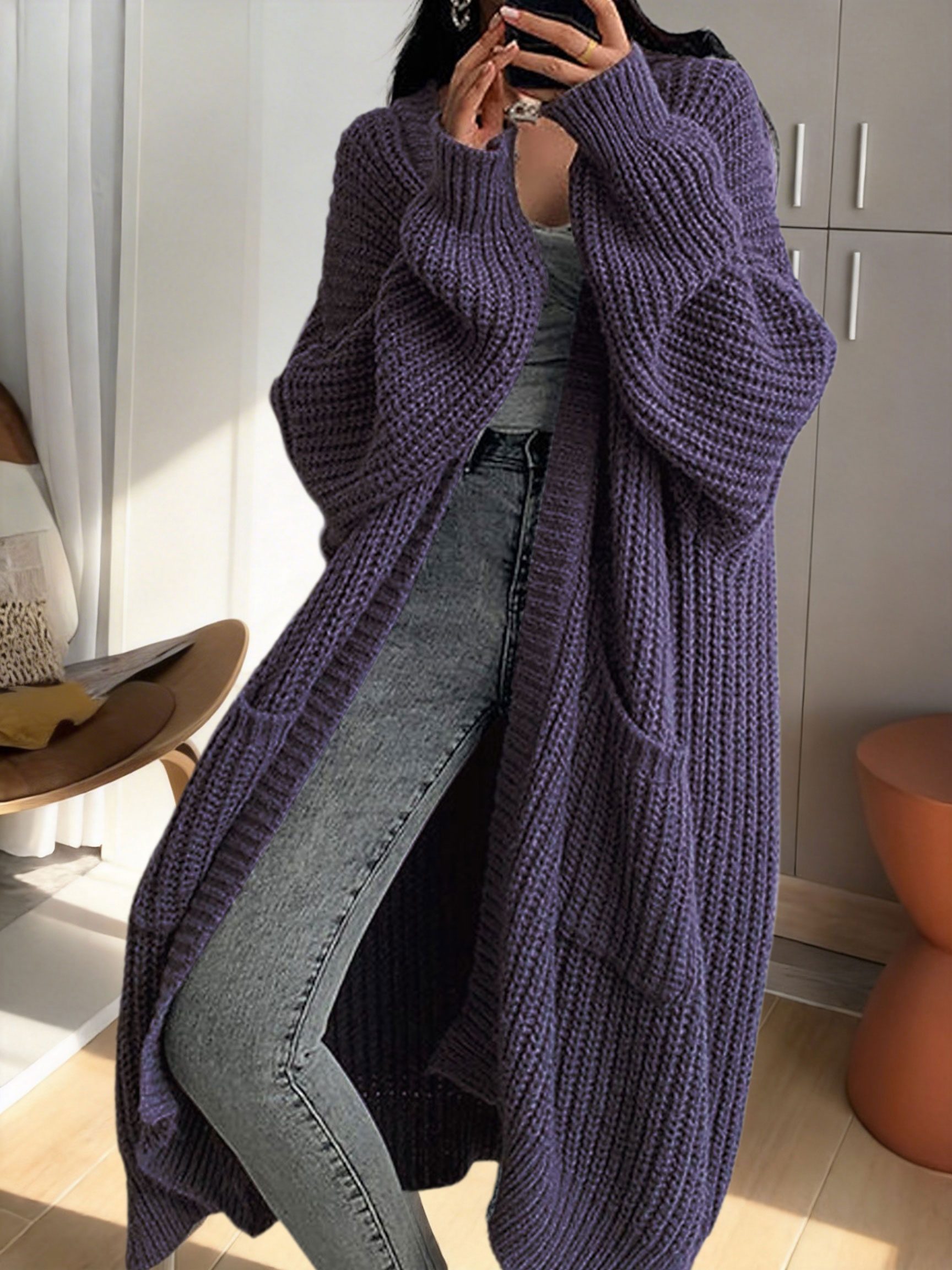 Y2K Long Cardigan Sweater with Long Sleeves - Image 8