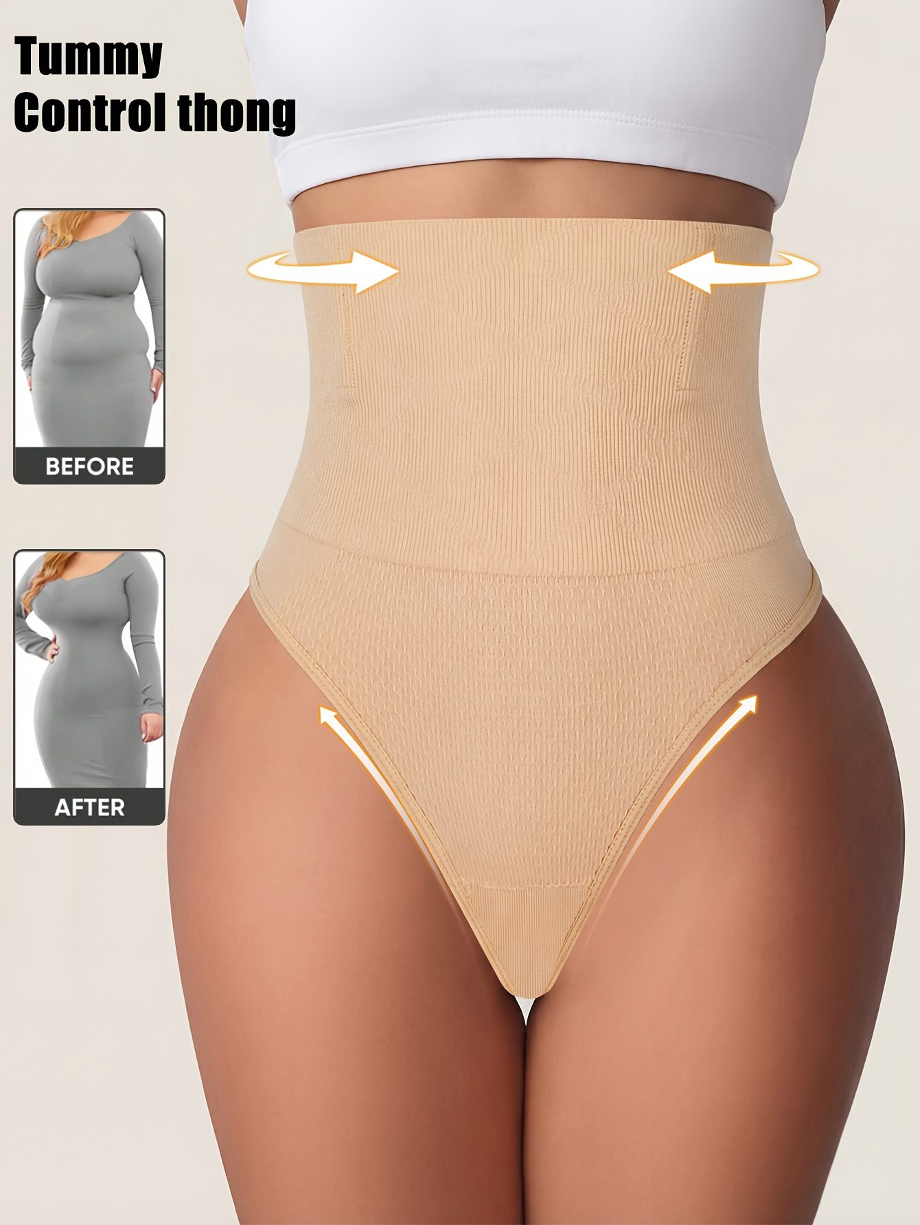 1pc High Waist Seamless Women's Thong Tummy Control Panties Women's Shapewear Buttock Lifter Tummy Control Waist Trainer Body Shaper Flat Belly Women's Shapewear - Image 3
