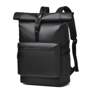 Men's Large-Capacity Roll-Top Backpack Compatible for 15.6 Laptop, Expandable Commuter Bag with Multi-Compartment Tablet & Side Pockets, Adjustable Shoulder Straps & Roll-Top Closure, Lightweight Breathable School Bag for Travel
