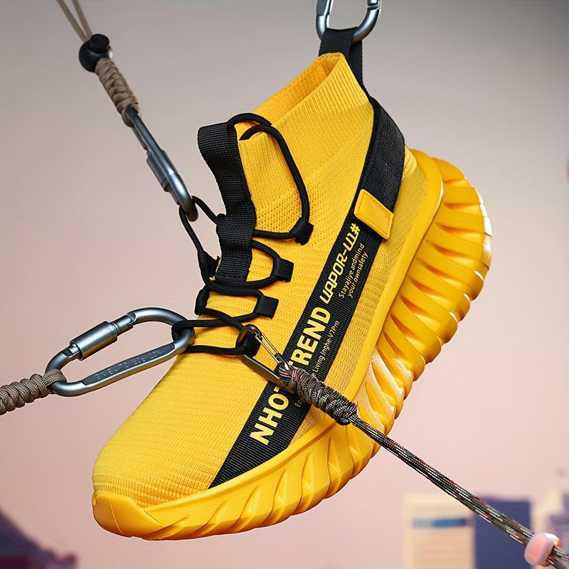 Men's Lightweight Sneakers - Non-Slip MD Sole, Breathable Sneakers for Gym, Running, Walking - All-Day Comfort Slip/resl Closure - Neon Yellow & Black Accent - Casual & Formal Shoes - Durable Lightweight Design for Everyday & Special Events, Outdoor Walking, Sporty Look, Supportive Sole, Versatile Footwear, Fitness Enthusiasts - Image 2