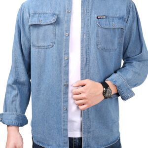 Men's Spring/Autumn Denim Shirt Long Sleeve Fashion Loose Casual Pure Summer Lightweight Workwear Labor Protection Jacket