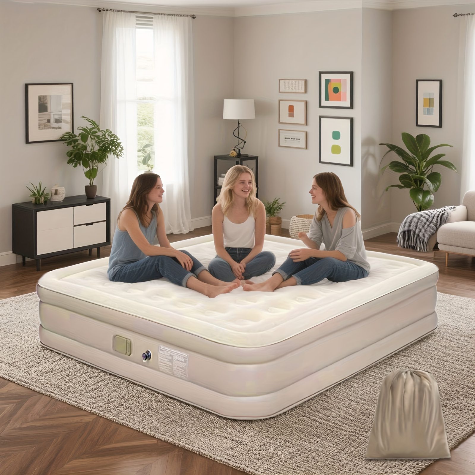 Double Outdoor Self-Inflating Air Mattress with Built-in Automatic Pump, 17-Inch Thickened, Comfortable Flannel Surface, Multi-Functional Inflation Valve, Suitable for RV, Camping, Beach, Indoor Bedroom Use, Includes Repair Kit and Storage Bag - Image 3