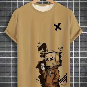 1pc Men'S Outdoor Trendy Fashion Cartoon Graffiti Casual Short Sleeve T-Shirt, Perfect Gift for Friends And Family!