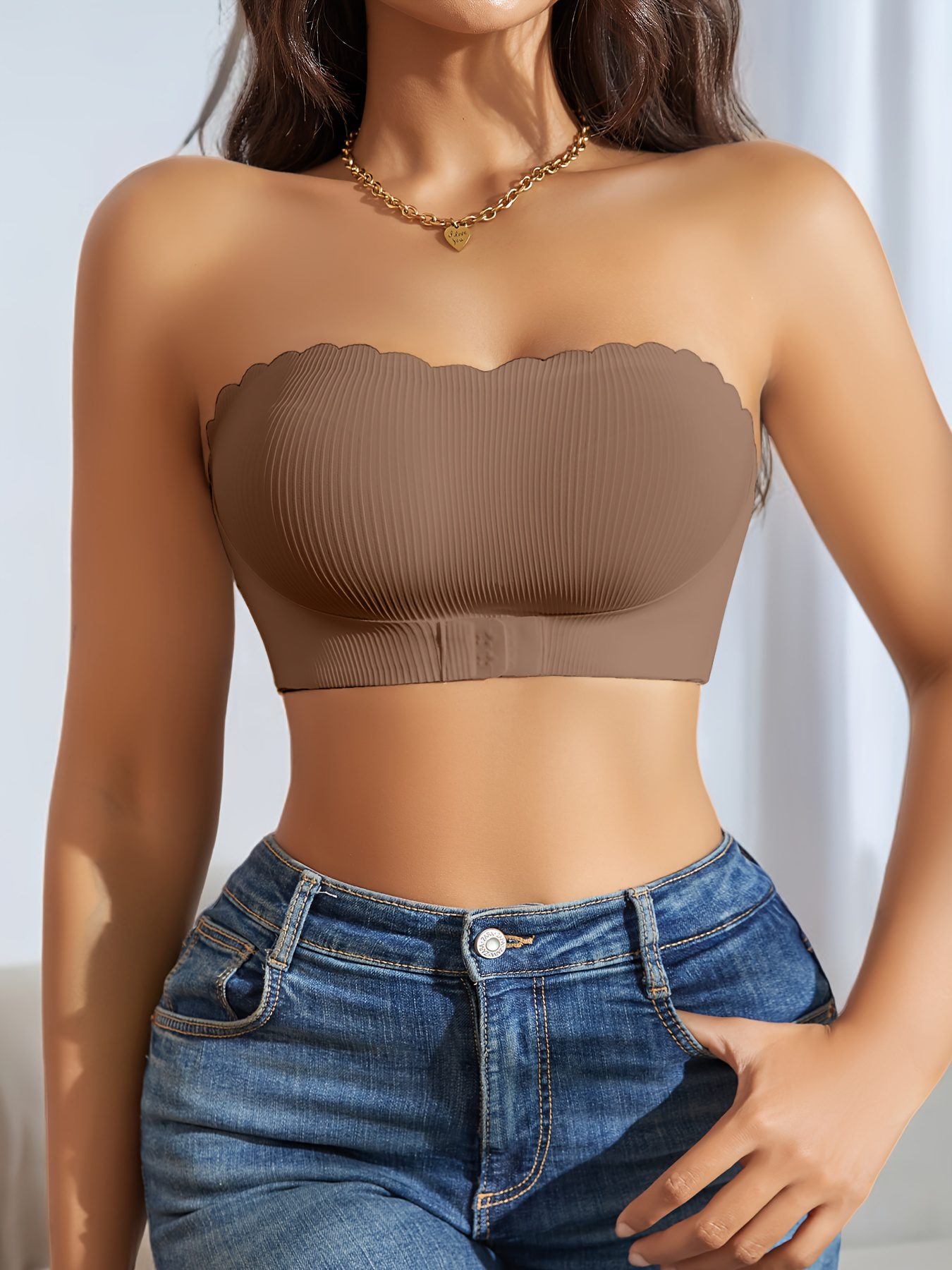European and American Minimalist Wave-edged Strappy Front-clasp Sexy Comfortable Non-slip Bustier - Image 9