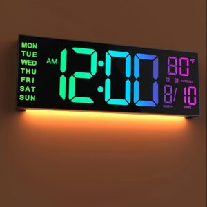 1pc Simple 40.64 cm Large Digital Wall Clock, Remote Control, Double Alarm Clock, 8 RGB Colors, DST Switch, Adjustable Brightness, Square Design Room and Bedroom Decor, Home Clock. (powered by USB)