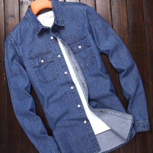 Men's Fashion Spring/Autumn Denim Shirt Jacket, Washed Denim Medium + Enzyme Softening Process