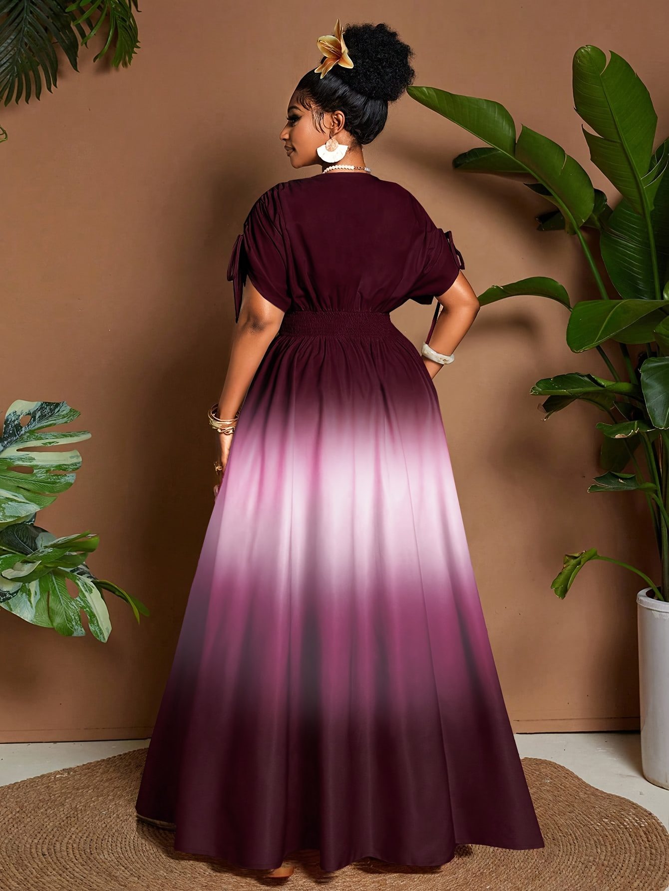Women's Elegant Gradient V-Neck Long Maxi Dress with Fitted Bodice & Flowy - Waist, Machine Washable Winter Dress for Weddings, Parties, Fall/ Winter Events - Non-Stretch Suitable for Weddings, Parties, Fall/Winter Events - Image 10