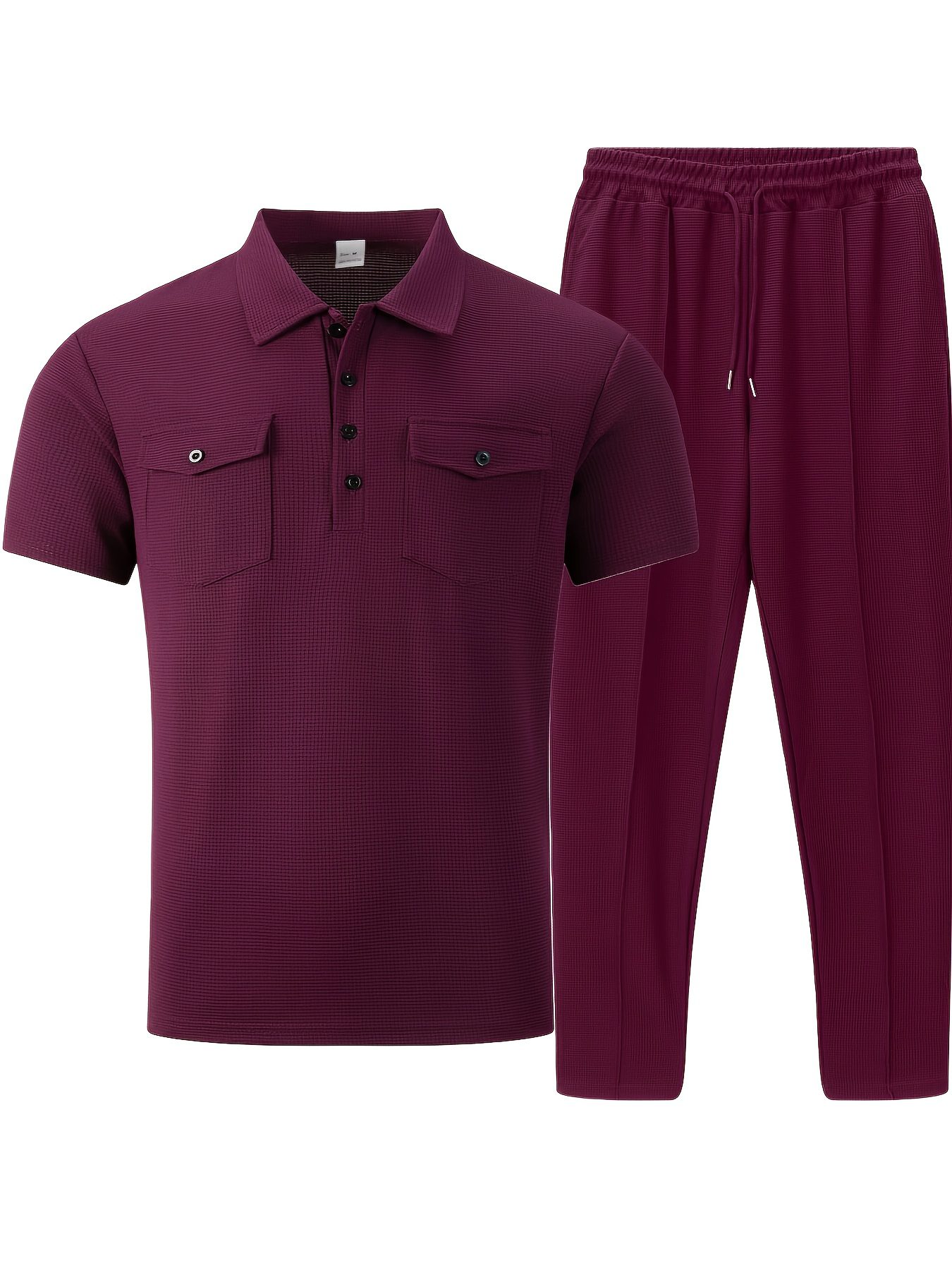 Men's 2pcs Set, Solid Color Minimalist Black Button-Up Short Sleeve Shirt with Two Pockets and Collar + Drawstring Waist Pants, Men's Spring/Summer Casual Vacation Daily Wear - Image 9