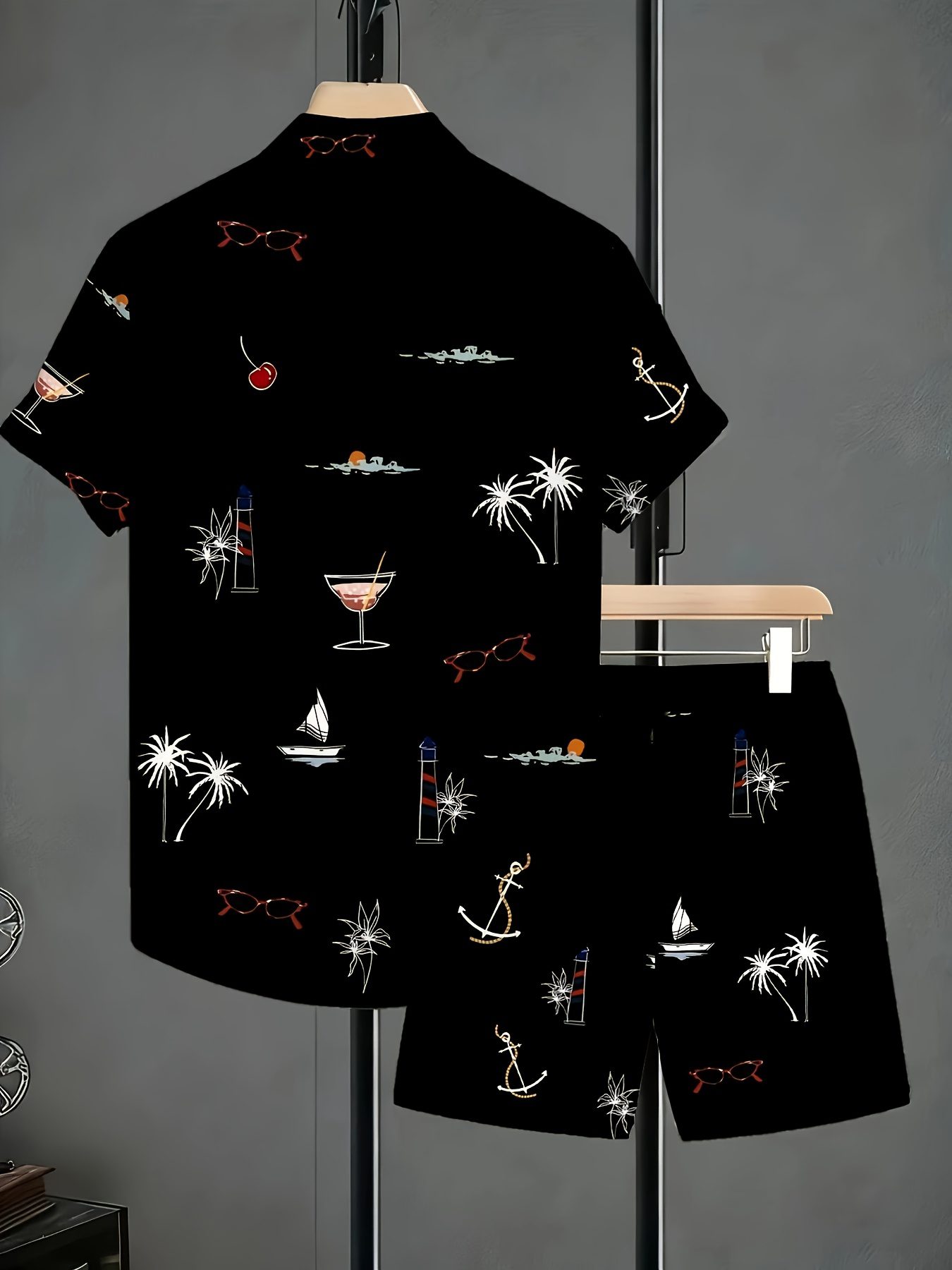Men's Fashion Summer Printed Collar Shirt Set - Comfortable Short Sleeve Shirt with Pocket Drawstring Shorts, New Summer Casual Loose Fit Round Neck T-Shirt, Suitable for Spring and Summer Wear, Comfortable for Daily Use - Image 7