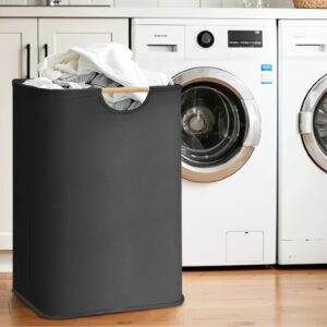 1pc/2pcs 72L Large Capacity Pure Black Laundry Basket, Solid Wood Handle, Black Minimalist Style, Foldable and Portable, Suitable for Storing Clothes, Books, Sundries, Etc., Ideal for Bathroom, Bedroom, Wardrobe, and Utility Room – Multi-Functional