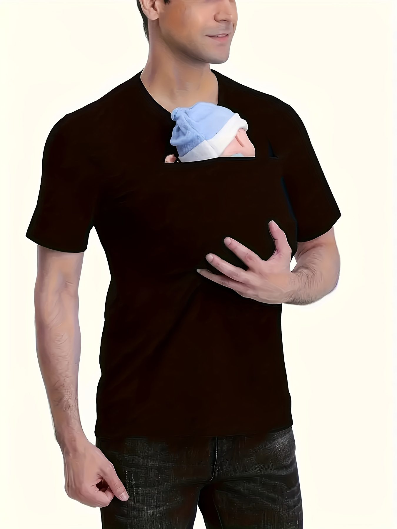 Fashionable Men's Casual T-Shirt with Kangaroo Pocket, Breathable Polyester Fiber, Crew Neck, Short Sleeves, Summer Casual Wear - Image 5