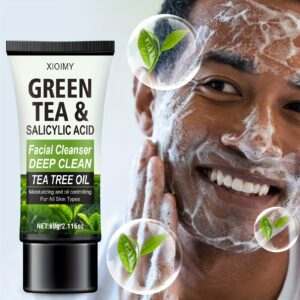 Green Tea And Salicylic Acid Cleanser, Rich in Green Tea And Hyaluronic Acid, Rich in Thick Foam, Mildly Moisturize Skin, Clean Greasy Dirt, Smooth And Tender Skin, Suitable for Skin, Oily And Mixed Skin Cleanser, Facial Cleanser