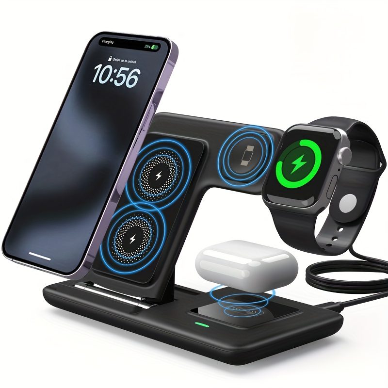 Foldable 3-In-1 Wireless Charging Station for Multiple Devices | Fast Charger Stand Dock for Iwatch Series 9 8 7 6 SE 5 4 3 2, Ultra Airpods Pro 3 2, for Iphone 17/16/15/14/13/12/11 - Magnetic Connector, USB Power, Brand: MINGMAI - Image 6
