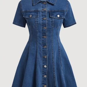 218735#26SS Elegant Spring-Summer-Autumn Date Denim Dress with Bag Cover Decoration