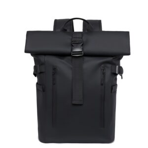 Unisex Travel Backpack, Lightweight Roll-top Design with Anti-theft Zipper, Fashionable Premium Fabric, Black and Gray