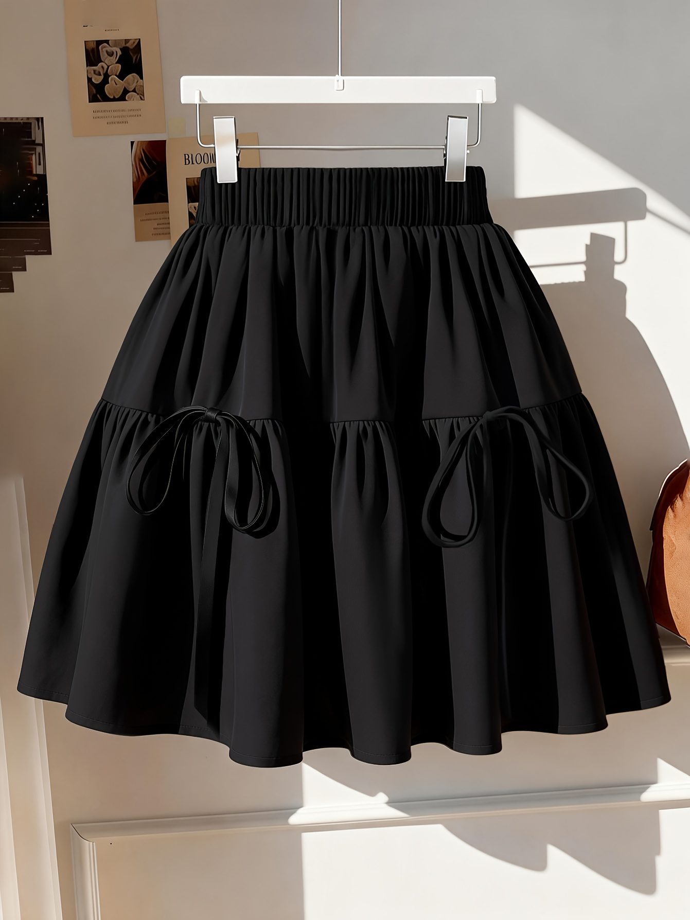 Women's Ruffle Hem Flared A-Line Skirt with Bow Tie Straps, Double-Layer Ruffled Spliced Cake Skirt, Short Skirt - Image 5