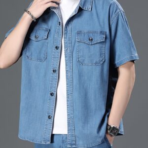 Cool-Touch, Washable Denim Short-Sleeve Shirt Made from Tencel (Lyocell)