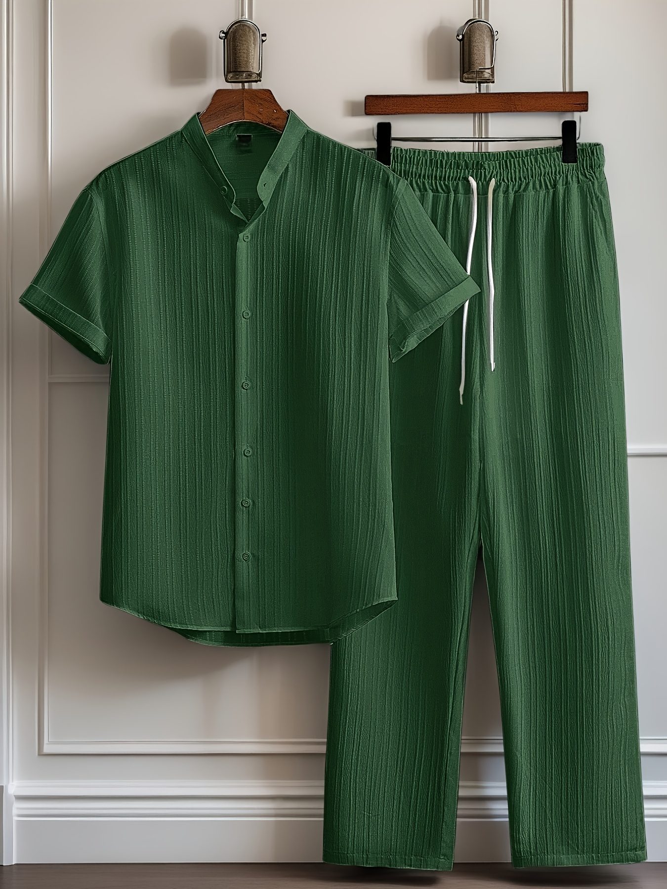 Short Sleeve Shirt + Drawstring Pants 2pcs Set Breathable Casual Outfit Suitable for Beach Vacation Party - Image 6