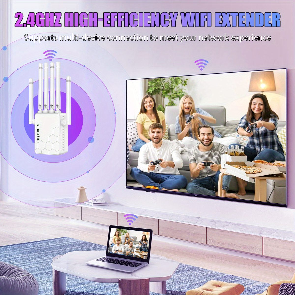 OURLIFE WiFi 6 Extender & Signal Booster, 6-Antenna Network Repeater with Plug & Play Setup, 2.4GHz System for Home/Office, Stable Coverage for Large Houses, Compatible with all WiFi Routers - Image 5