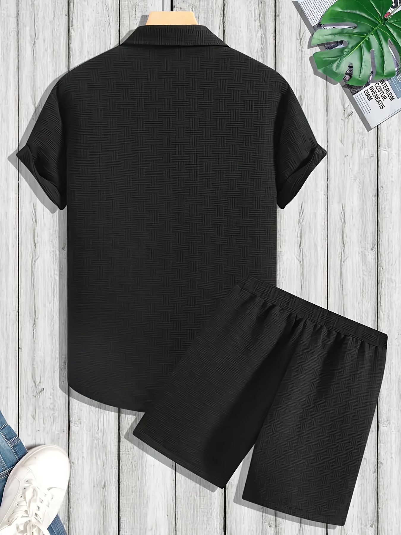 Men's Outfit, Checkered Print Lapel Short Sleeve Button Up Shirt & Shorts 2pcs Co Ord Set for Outdoor Activities - Image 4