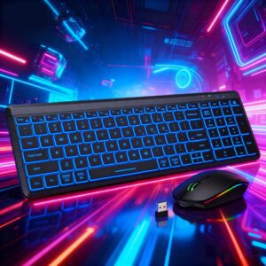 Wireless Wireless Keyboard And Mouse, Compact Multi-Device Mini Keyboard, Connects with Up to 3 Devices, Slim And Portable Travel Backlit Cordless Set, RGB Quiet Mouse, Compatible with Mac, Ios, Android, And Ipad (Black)