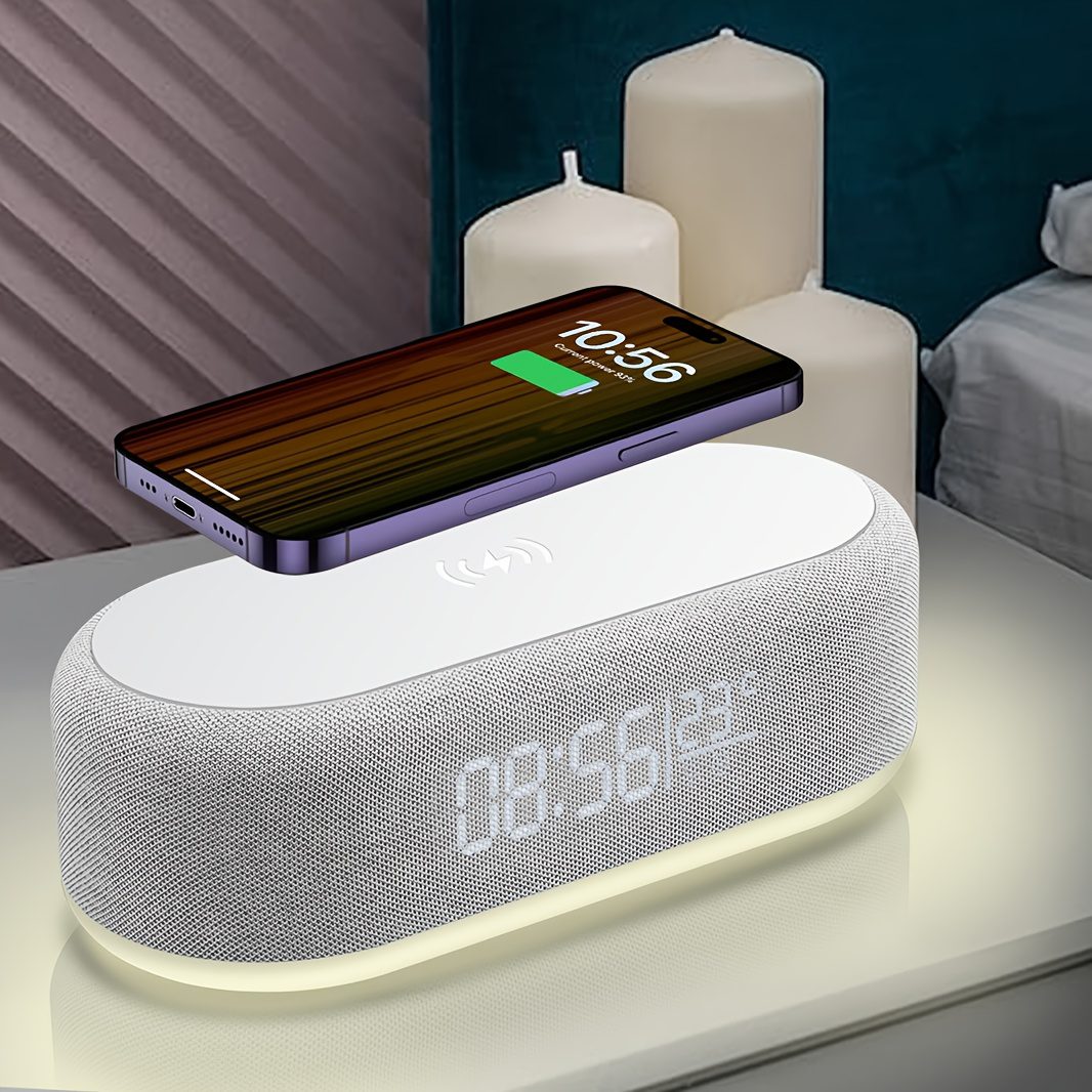 Wireless Charger, Adjustable Night Light, Time Temperature Display, Alarm Clock for Bedroom Desk, Charging Dock Station for Iphone 16 15 14 13 12 11 Pro Max/Mini/Plus/Xr/X/8 Airpods 2/ 3/ 4/ Pro/ Pro 2, for Samsung S25/S24/S23/S22/S21/S20/S10