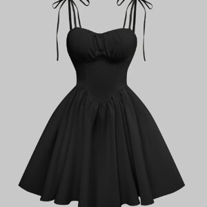 Vintage-Inspired Strapless Corset Dress - Sleeveless Polyester A-Line Skirt with Ruched Bust and Tie-Back Detail, Perfect for Spring/Summer, Adult, Spring/Summer Attire|Ruched Bust Detail|Polyester Fabric
