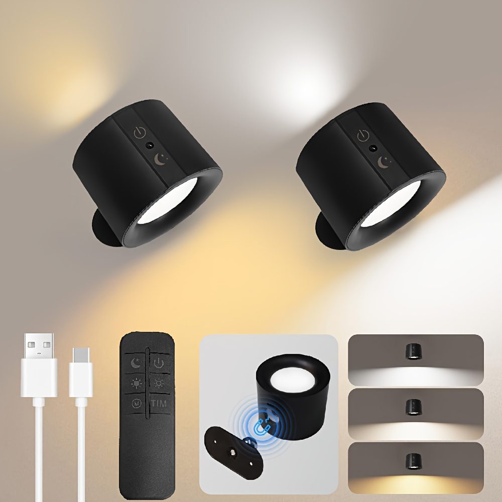Two Smart Wall Lamps Featuring Three Control Options (Touch, Remote, Daylight Sensor), Rechargeable with a 1200Mah Battery, Adjustable Brightness, Easy Installation, Three Lighting Modes (White, Warm, And a Combination of Both) - Image 2