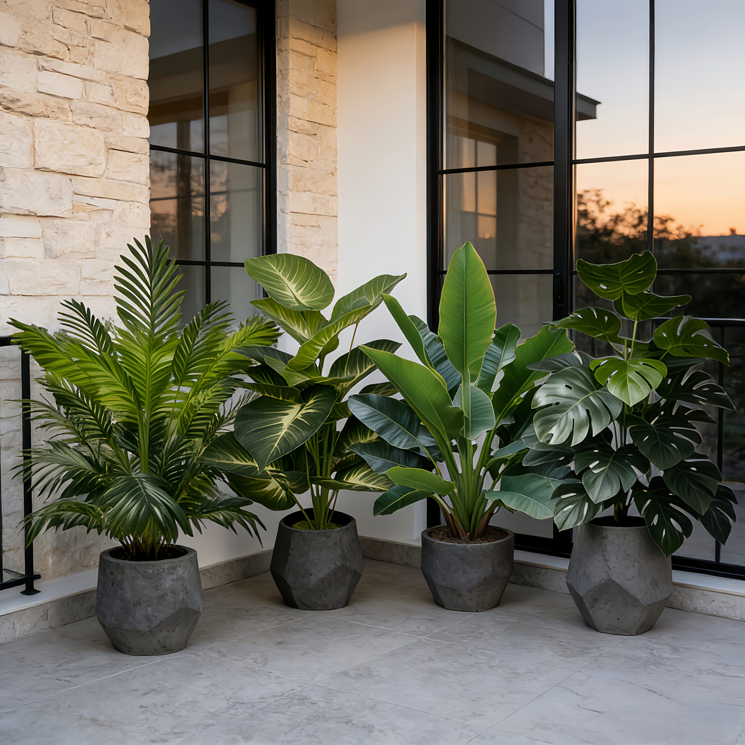 4pcs Set - Includes 48 Large Leaves of Large Outdoor Artificial Green Plant Loose Palm Tree Combo - DHOEM Wedding Garden Modern Decoration, Maintenance-Free Four-Season Evergreen Wealth Tree Artificial Plant | Pothos Evergreen Potted Plant, Nordic - Image 4
