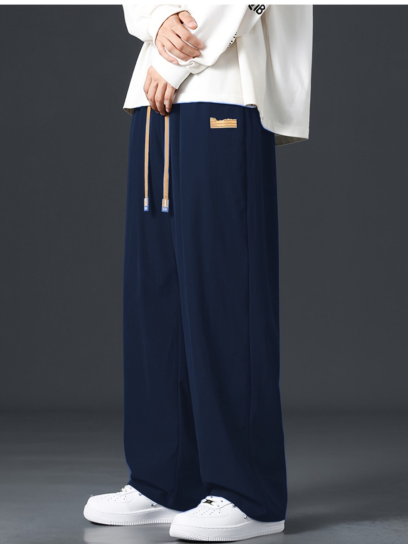 2025 Trendy Men's Spring-Summer Casual Pants, Loose Fit Joggers, Solid Color Sport Trousers, Polyester Long Pants - Image 2