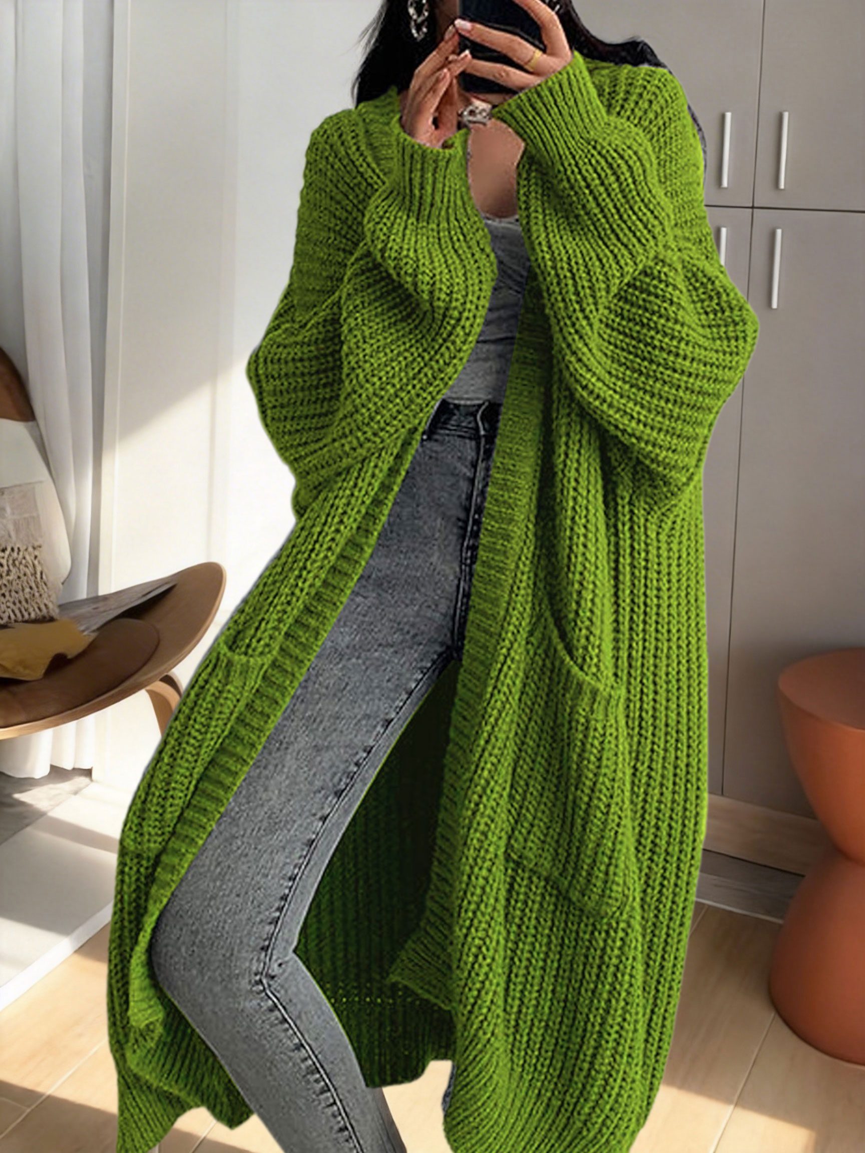 Y2K Long Cardigan Sweater with Long Sleeves - Image 2