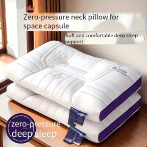 Zero Pressure Deep Sleep Cervical Pillow – 4-Level Ergonomic Neck Support, Anti-Hunchback Contoured Design, Soft & Firm with Non-Collapsing Core, Ideal for Side, Back & Stomach Sleepers, Home & Travel Comfort Pillow