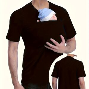 Fashionable Men's Casual T-Shirt with Kangaroo Pocket, Breathable Polyester Fiber, Crew Neck, Short Sleeves, Summer Casual Wear