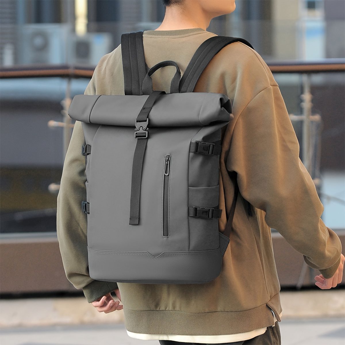 Roll-top Backpack 2025 New Style Women's Backpack, Fashionable and Trendy, Large-capacity Travel Backpack, Commuting Computer Bag for Men - Image 7