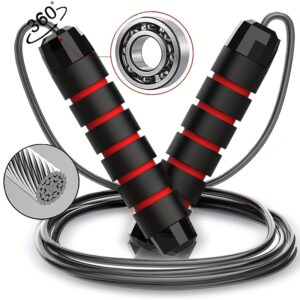 Adjustable, Anti-Slip Handle Jump Rope with Smooth Bearing Steel Wire - Ideal for Home Fitness Training, Burning & Shaping, Includes Extra Ankle Straps & Wrist Support