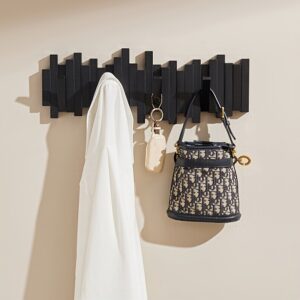 Foldable Piano Hook Rack - Hidden Arms Wall Organizer, No-Drill Entryway Storage