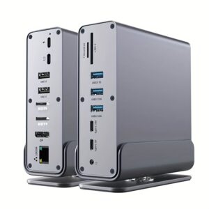Triple Display Video Docking Station 15-in-1, MST Port, HD 4K 60Hz, DP 3-Screen Extension, USB 3.2 10G, USB C 15-in-1 Hub, SD, TF, Audio, Gigabit Ethernet