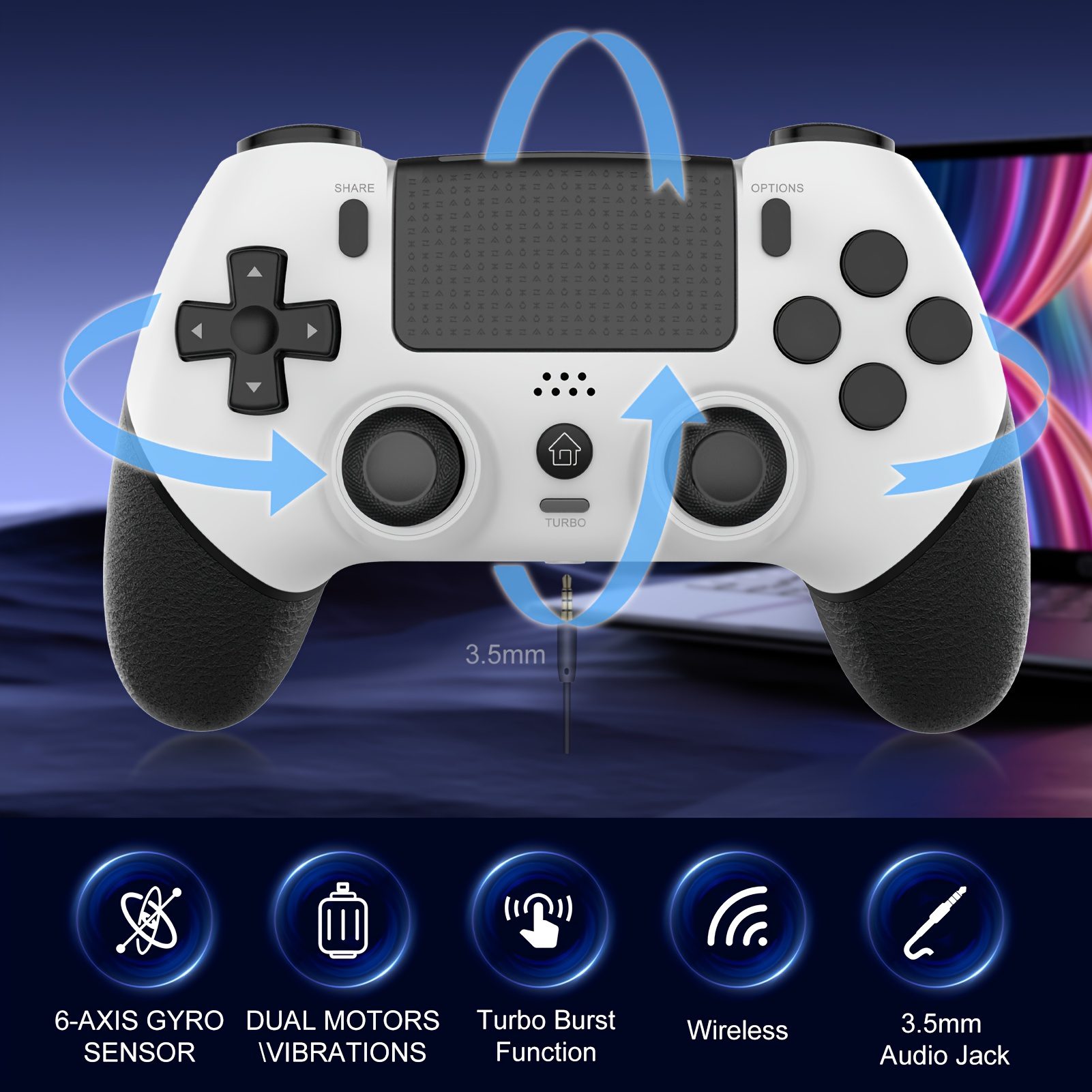 Wireless Game Controller for PS4, Slim, Pro, And PC Featuring Hall Effect Joysticks, a Gamepad with a 1000Mah Battery, Vibration, 6-Axis Gyro, Multi-Touch Pad, And a 3.5Mm Audio Jack - Image 4