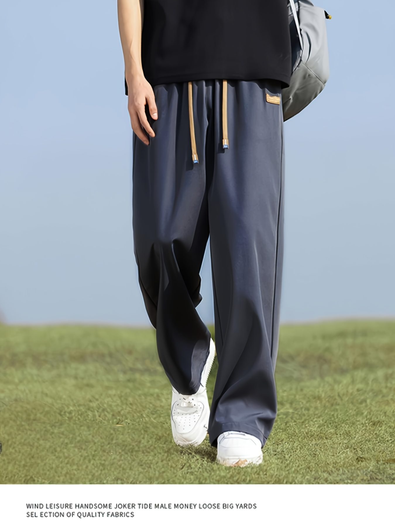 2025 Trendy Men's Spring-Summer Casual Pants, Loose Fit Joggers, Solid Color Sport Trousers, Polyester Long Pants - Image 4