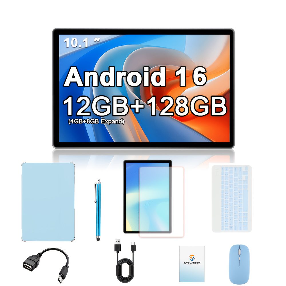 NEW Tablet Android 16 2 in 1 Tablet 10.1-Inch IPS Display 12GB RAM(4GB+8GB Expand) 128GB ROM, Support 1TB TF Card Extension, with Keyboard, Mouse, Stylus, Holder Case, 5G Wi-Fi & Wireless, GMS, Tablet, Pad - Image 4