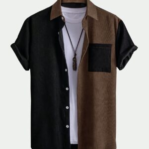 Men'S New Summer Short-Sleeve Corduroy Patchwork Shirt