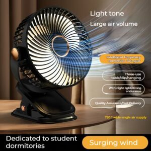 2025 New Upgraded Portable Clip Fan, USB Rechargeable Desk Fan, Quiet Camping Fan, 5-Speed USB Fan, Powerful Airflow, Sturdy Clamp, Available in 4 Colors, Suitable for Golf Carts, Office Desks, Outdoor Travel, Tents, Gym Treadmills