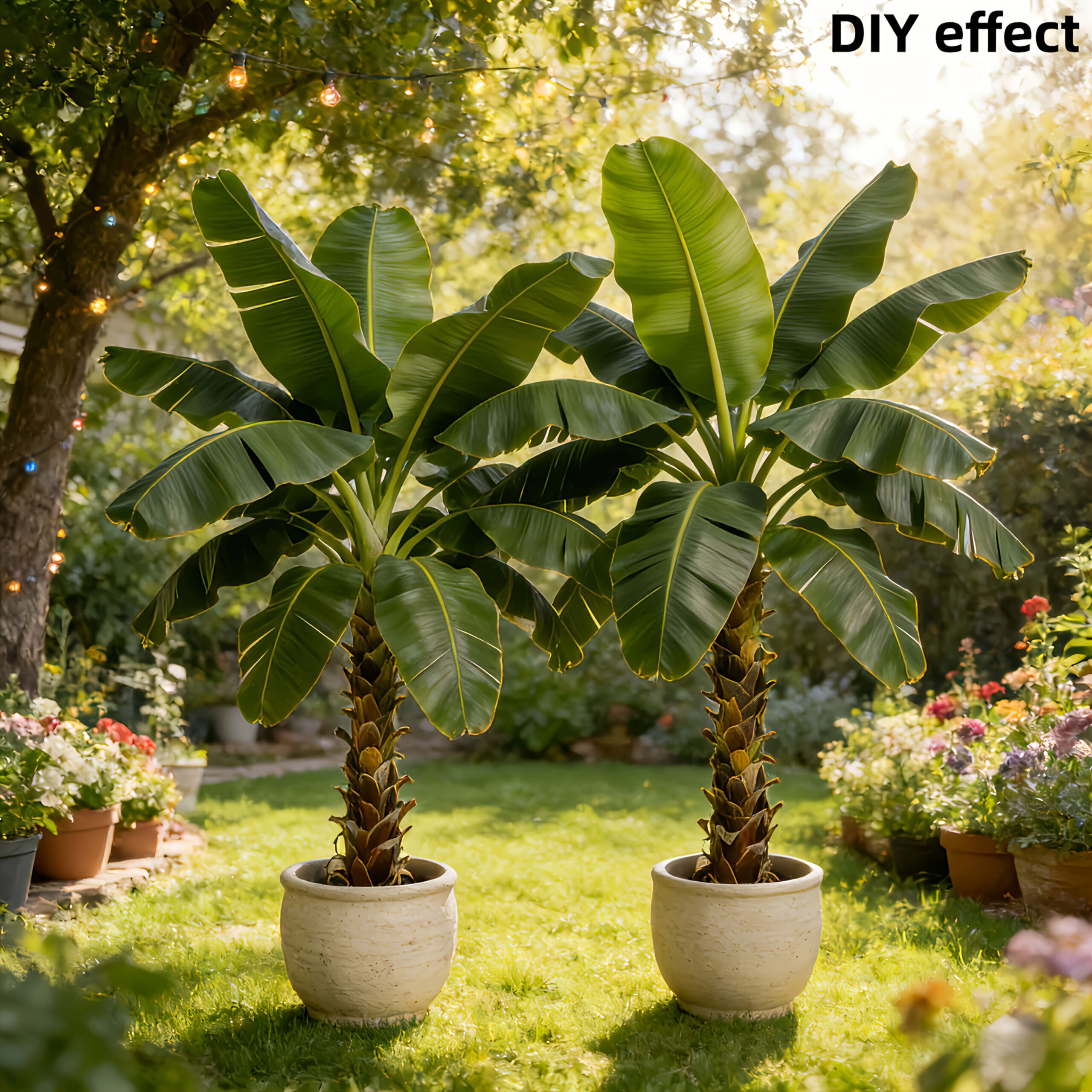 2pcs Large Outdoor Artificial Banana Tree - Wedding Garden Modern Decoration, Maintenance-Free Four Seasons Evergreen Money Tree Artificial Plant | Epiphyllum Evergreen Potted Plant, Large-Leaf Decorative Tree, Nordic Style Faux Tree for Courtyard