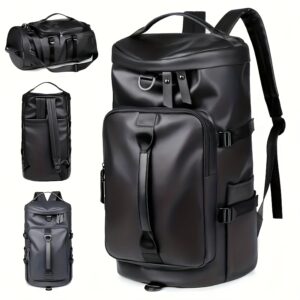 Casual Backpack Travel Tote Bag, PU Large Capacity Fashionable and Durable Anti-Theft Backpack, Gym Bag, Suitable for Daily Outings, Vacations, Fitness, Travel, Outdoor Sports Handbag, Available in Black and Gray, with Adjustable Shoulder Straps