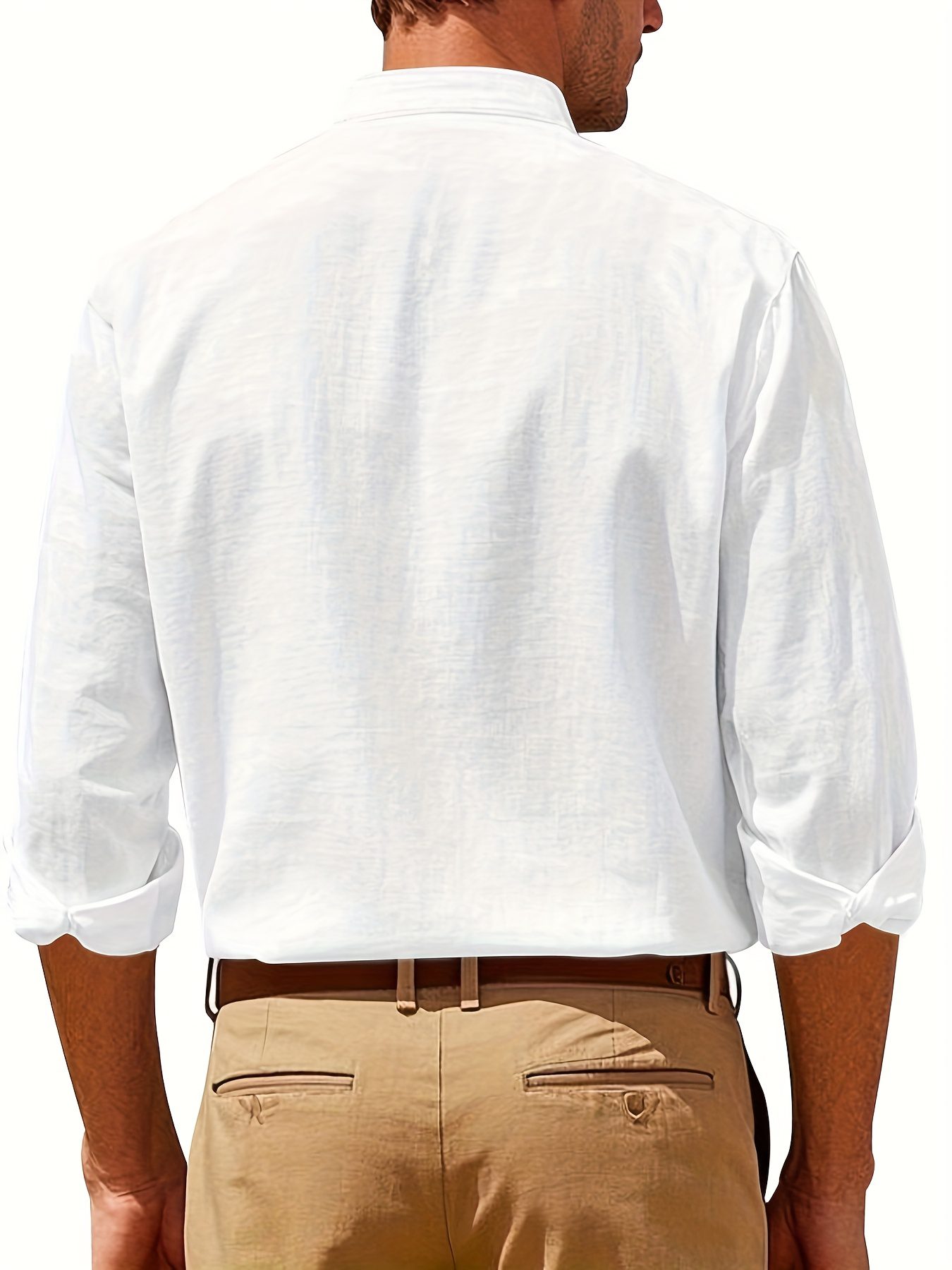 5pcs Men'S Linen Button-Up Shirts - Solid Color Long Sleeve with Chest Pockets, Breathable & Comfortable for Beach Vacations, Casual Outings, and Date Nights, Vacation Clothing | Classic Collar Shirt | Nonstretch Fabric, Casual Shirts For Men, Dress Shirts For Men, Linen Shirt Men, Mens Long Sleeve Shirts, Mens Shirts Long Sleeve, Shirts For Men Long Sleeve, White Shirt Men Long Sleeve, White Long Sleeve Shirt Men - Image 2