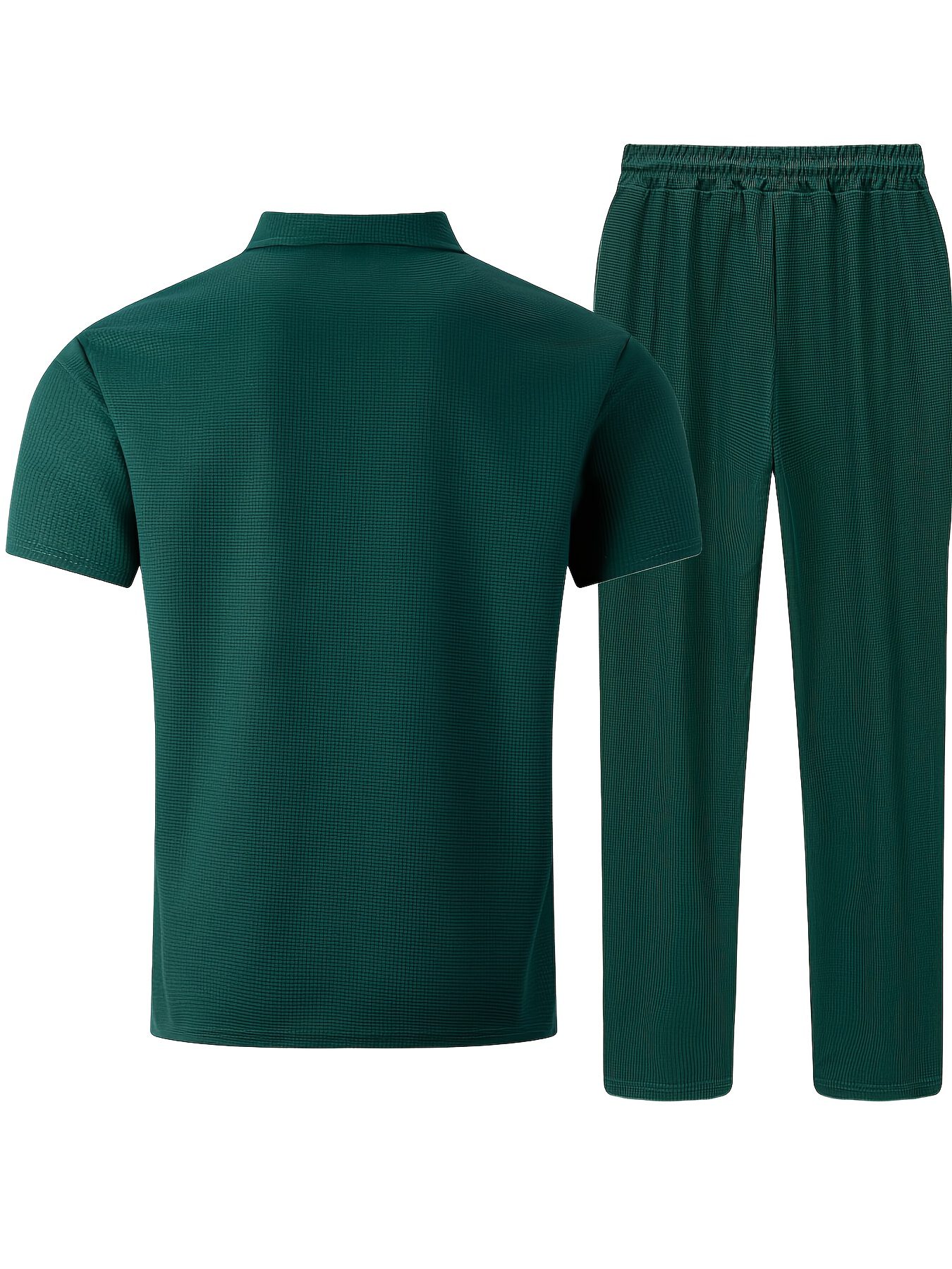 Men's Waffle Knit Casual Double-Pocket Short-Sleeve Shirt with Athletic Long Pants Set - Image 10