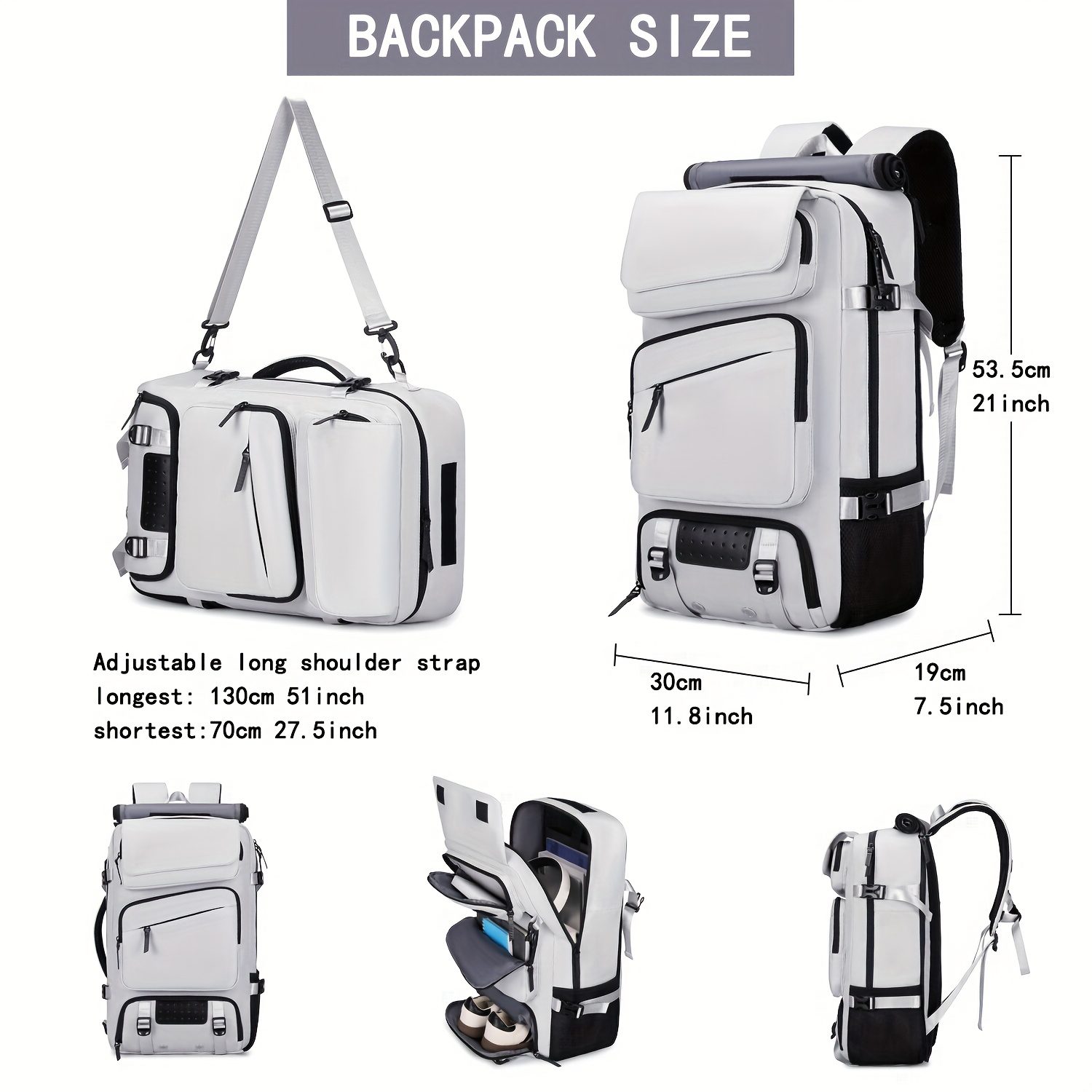 Travel Backpack for Men and Women, Large Capacity Carry-On Bag with Shoe Compartment, Airline Approved 17.3-Inch Laptop Backpack, Business Gym Weekend Pack, Single Shoulder or Double Shoulder, Travel Backpack for Men, Backpack for Men, Backpack for Women, Travel Backpack for Women - Image 4