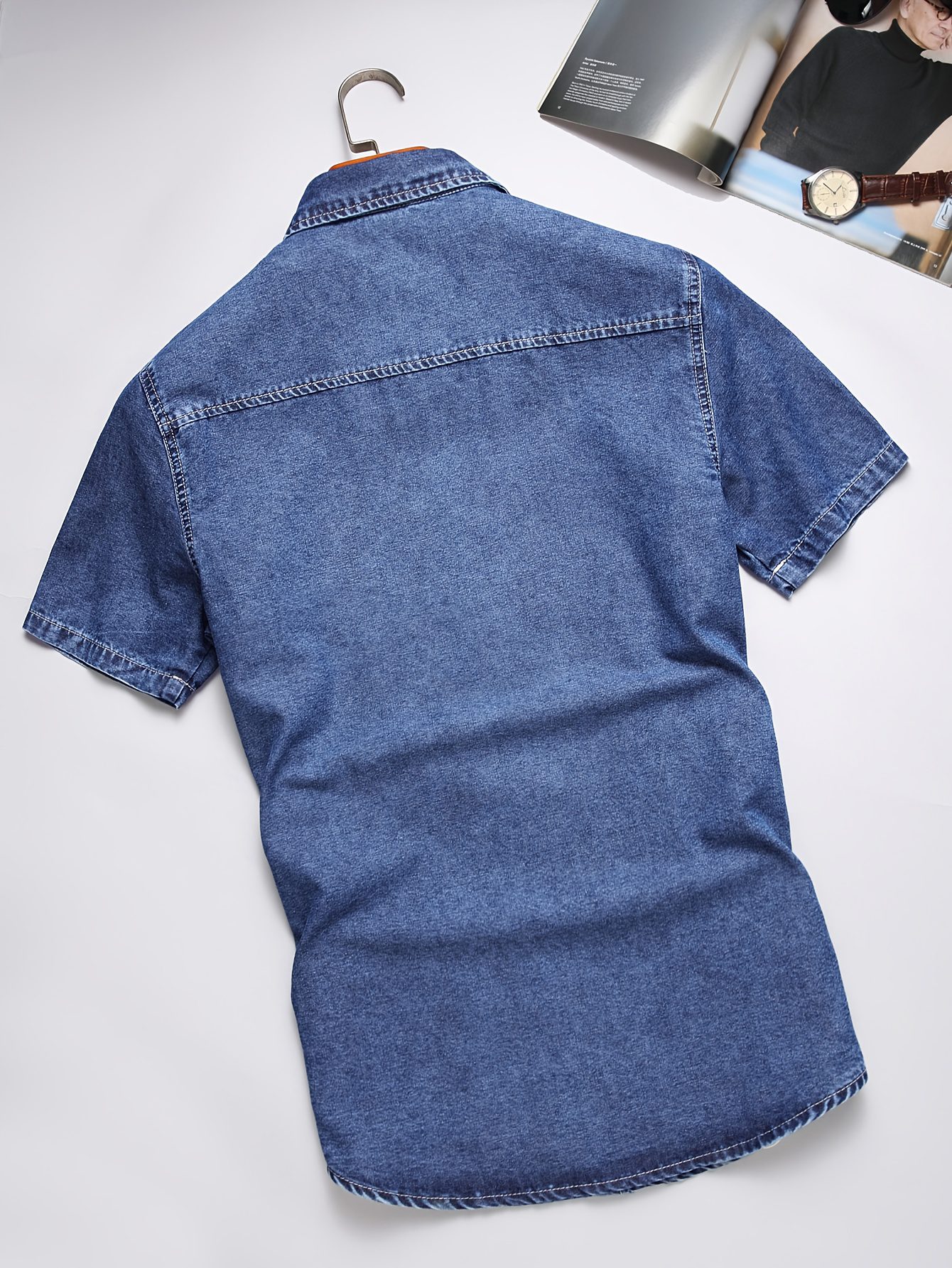 Men's Summer Denim Shirt, Washed Soft Non-Stretch Solid Slim Fit Casual Fashion Light - Image 2