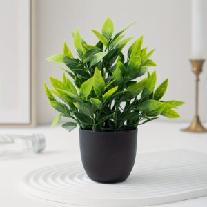 Mini Artificial Eucalyptus Plant in Sleek Black Pot - Lifelike Greenery for Home & Office Decor, Ideal for Desk, Tabletop Display, Versatile Indoor Decoration, Desk Greenery|Sleek Design|Realistic Texture, Artificial Plants for Home Decor