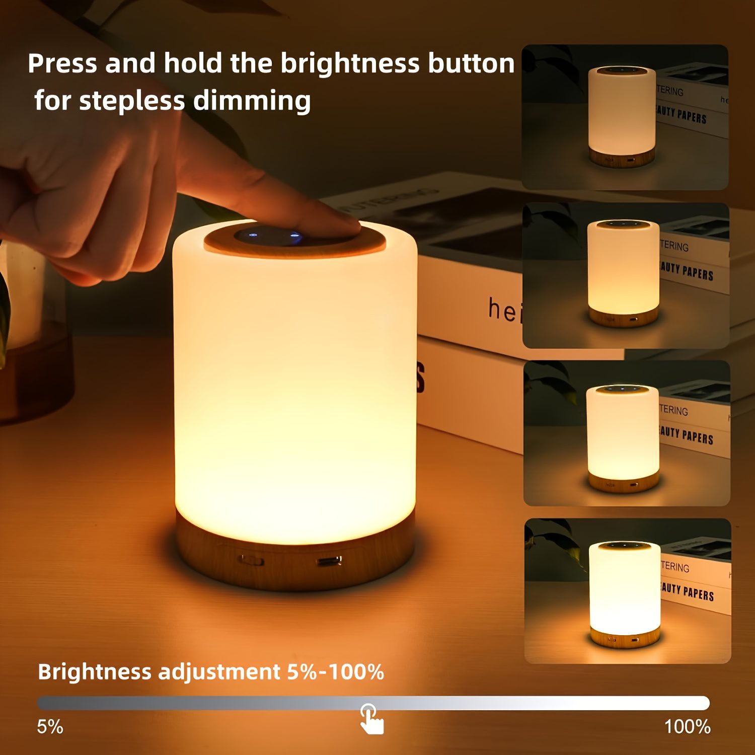 1pc/2pcs Bedside Lamp, Touch Night Lamp, Wood Grain Color Table Lamp, 3 Lighting Mode, 5 Brightness Level, RGB Ambient Lamp, Soft Light Reading Table Lamp, 1500mAh Battery, TPY-C Charging Use, Portable Lamp, Suitable for Bedroom, Living Room - Image 4